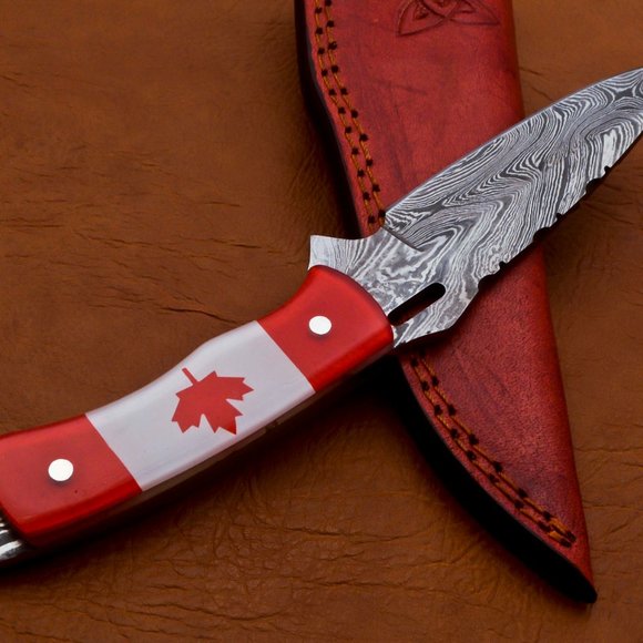 9" Handmade Bowie Damascus Steel Hunting Knife - Picture 8 of 10